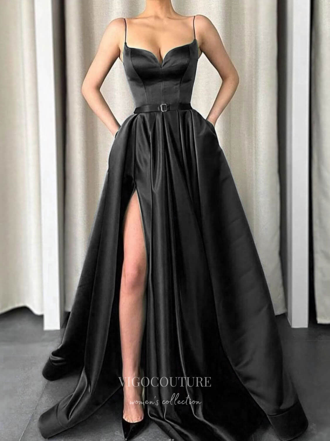 Black Spaghetti Straps Sweetheart A-line Sparkle Prom Dresses, FC7023 –  OkBridal